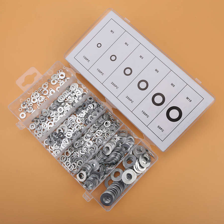 900pcs M3-M10 Lock Flat Split Spring Washers Assortment Steel Washer Set 6 Sizes