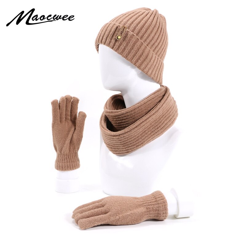 Vinter strikning skullies beanies hat tørklæde handsker sæt til mænd kvinde ensfarvet varm kasket udendørs tyk tørklæde handsker kasketter sæt