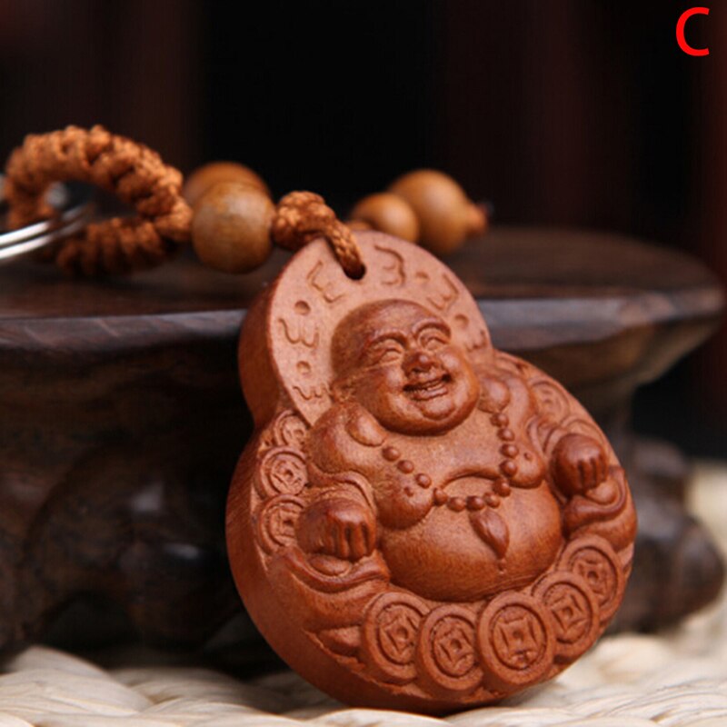 For Car Bag keyring Lucky Jewelry Peach Wood Carving buckle Buddha Pendant Keychain: C