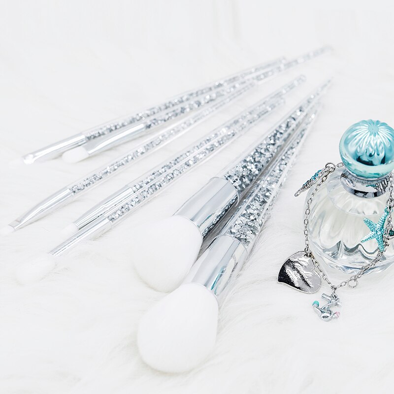 Juego de brochas de maquillaje de cristal de unicornio y Diamante plateado, mezcla de bases en polvo, pinceles para cara y ojos, , 7 Uds.