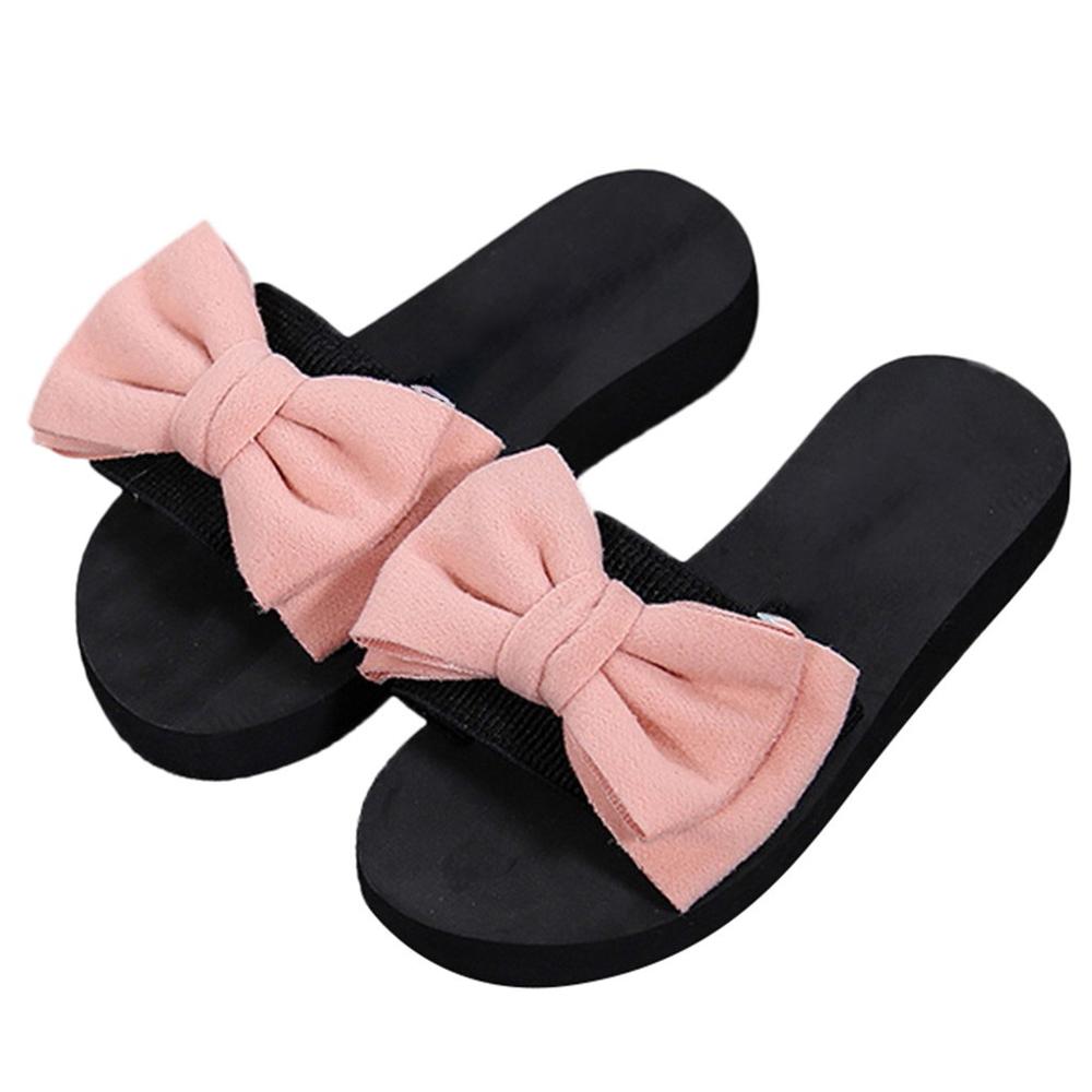 Vrouwen Boog Zomer Sandalen Slipper Indoor Outdoor Flip-Flops Strand Schoenen Mode Vrouwelijke Casual Bloem Slipper: Pink / 37