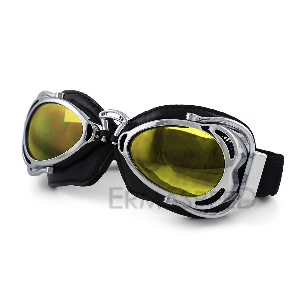 Motorcykelglasögon retro vintage hjälm vattenskoter steampunk glasögon moto cross pilotglasögon för harley chopper cafe racer: Gul lins