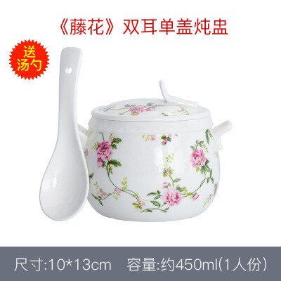 Ceramic Stew Cup Japanese Style Soup Cup Ceramic Soup Bowl Stew Pot Ginseng Bird's Nest Cup Bowl with Lid Water Stew Household: A