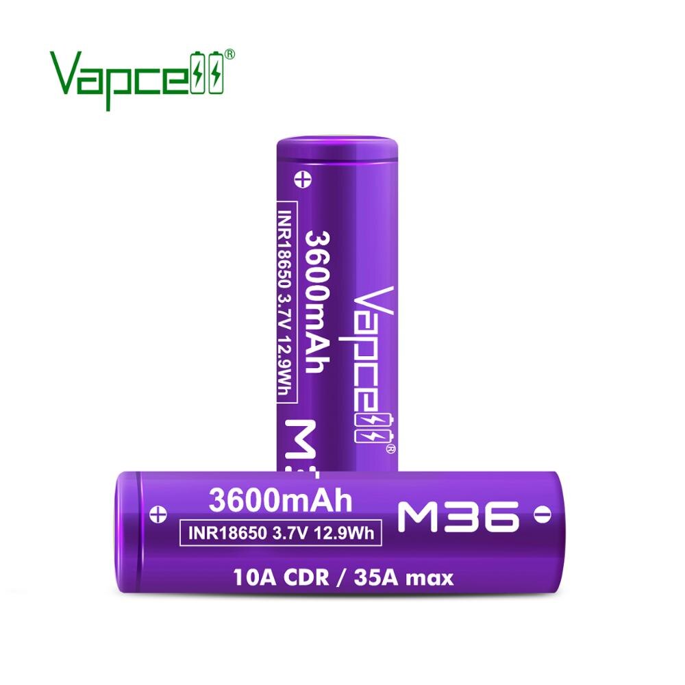 Vapcell original inr 18650 3600 mah 10a m36 3.7v li-ion batterier uppladdningsbara högeffektsbatterier för elverktygs ficklampor