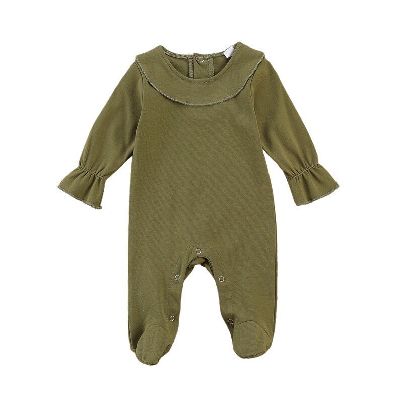 Herfst Unisex Baby Jongens Meisje Footed Romper Schattige Pop Kraag Lange Mouwen Effen Kleur Een Stuk Jumpsuit casual Kleding: green / 3M