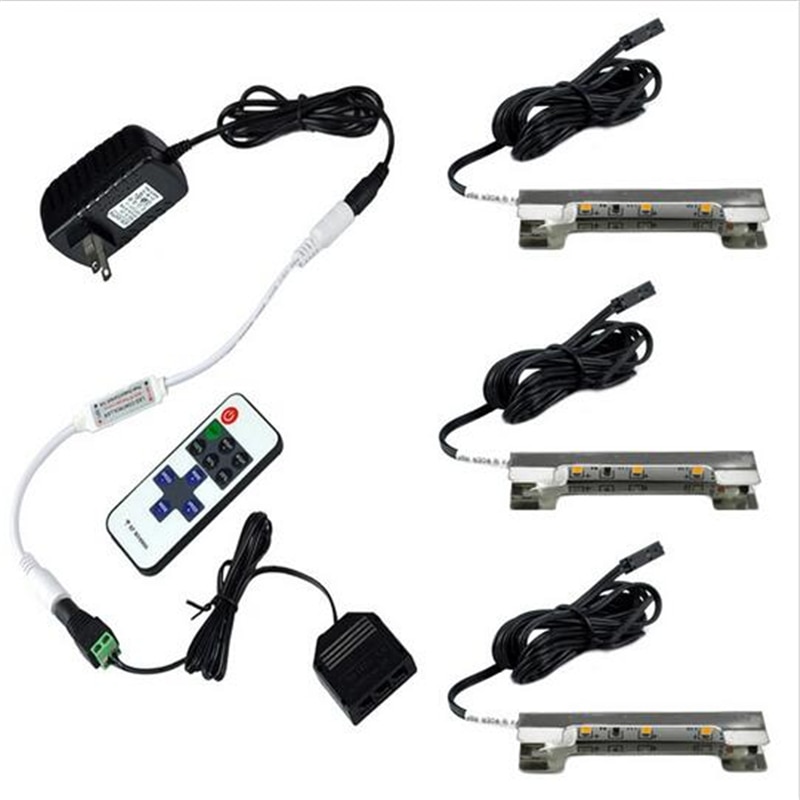 LED Onder Kast Verlichting voor Glas Rand Plank Terug Side Clip klem Strip Verlichting 3 Lampen Kit met RF Afstandsbediening en Adapter