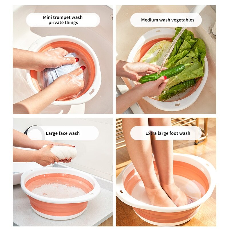 Household Silicone Folding Washbasin Stand, Children's Cartoon Basin, Student Dormitory Travel Portable Foldable Basin