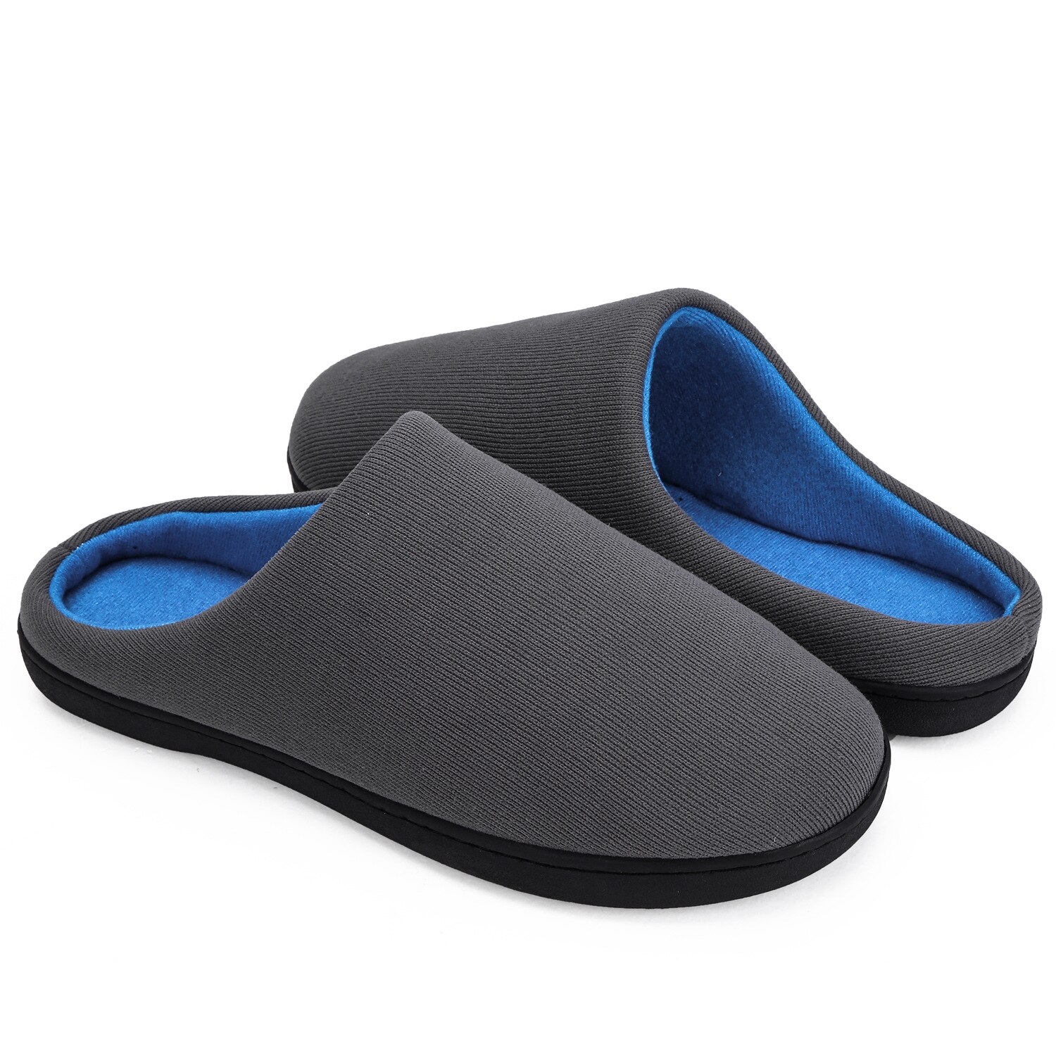 Dam herr bomullstofflor mysiga memory foam slip on house skor män kvinnor stängd tå varma träsko tofflor zapatillas de casa: Grå / 38-39