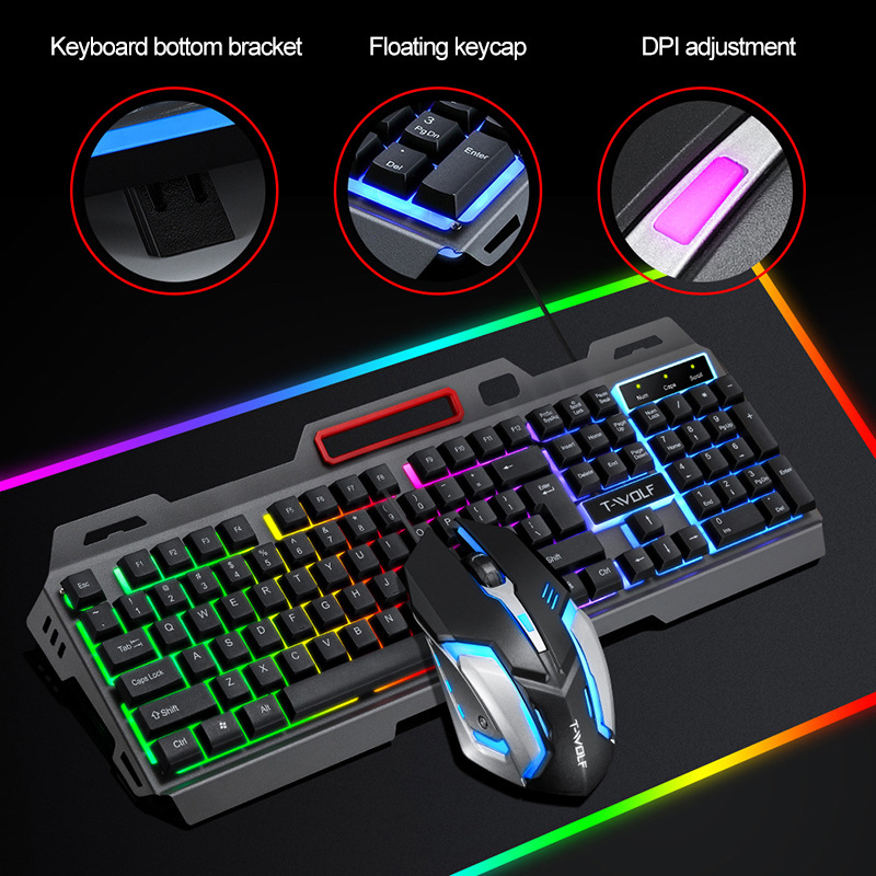 EAOR RGB Gaming Keyboard Mouse Combo Metal Panel Waterproof Mechanical Feel 104-key Gaming Keyboard Mouse Set for Desktop Laptop