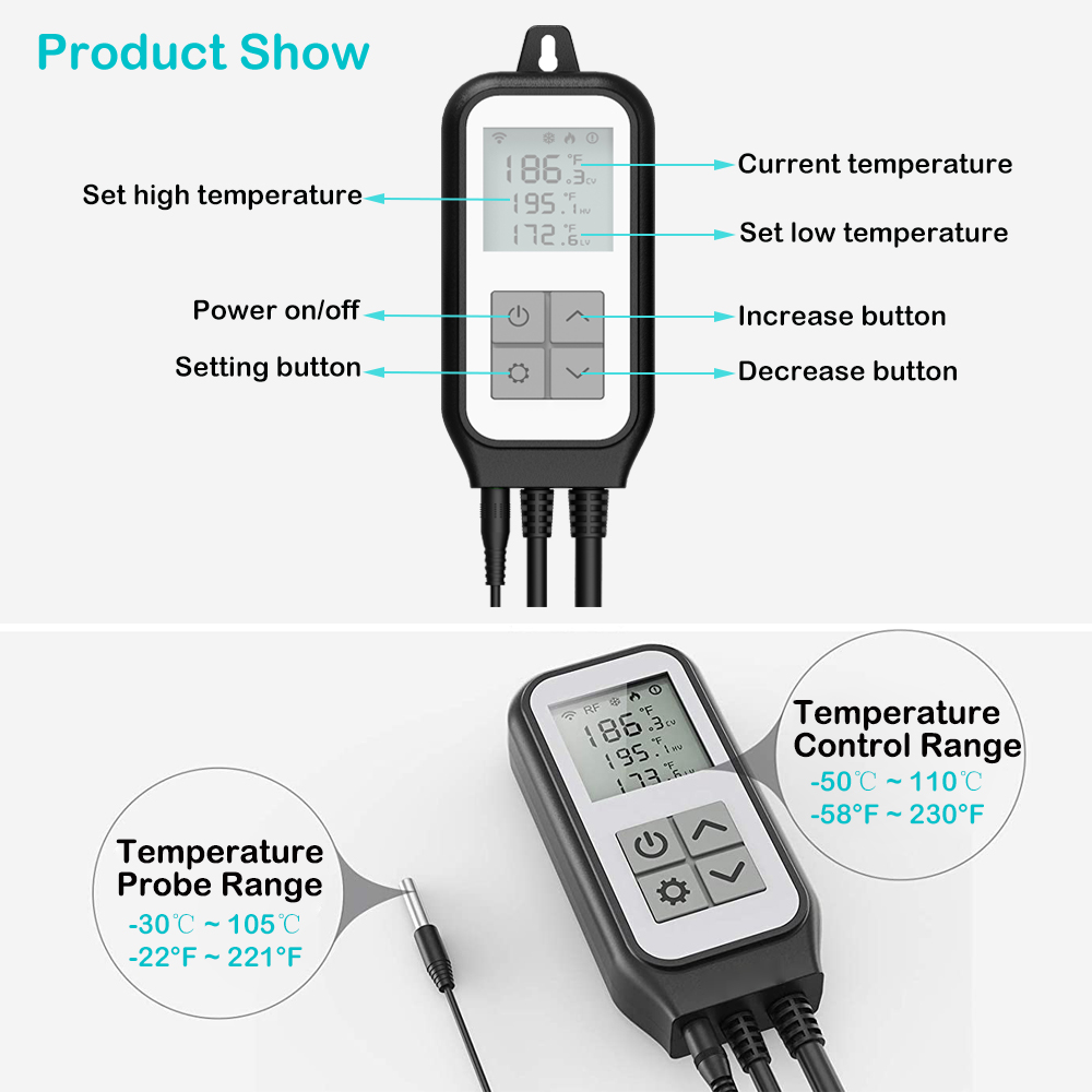 Tuya Smart Heating and Cooling Dual Relay Temperature Controller For Carboy Fermenter Greenhouse Terrarium Temp Control