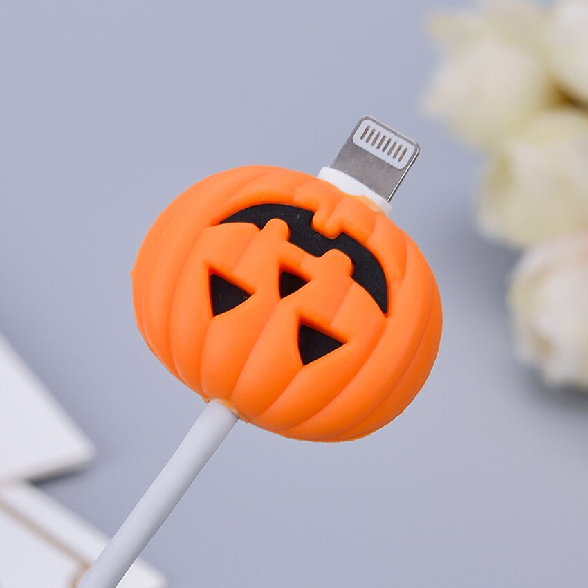 Protecteur de câble de chargeur de téléphone, morsure de Fruit de dessin animé, mignon, cordon souple, accessoires de téléphone, Lightning/MicroUSB/connecteur de Type C: Pumpkin