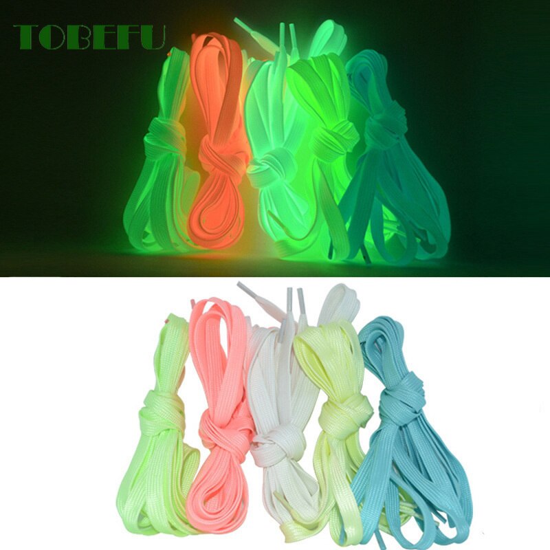 TOBEFU One Pair 120CM Luminous Shoelaces Glow In The Dark Night Color Fluorescent Flat Sneakers Canvas Shoe Laces