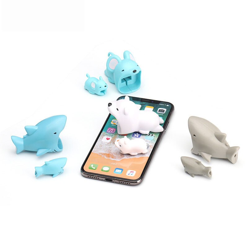 Fffas kabel opruller bid sød tiger lænd bjørn dyr kabelbeskytter usb kabel organizer chompers oplader ledning holder til iphone