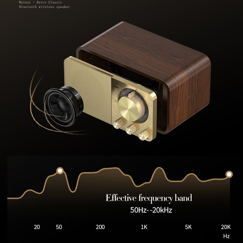 Tragbarer retro-bluetooth-lautsprecher aus holz mit 5.0 lautsprechern, fm-radio, subwoofer und tf-/sd-kartensteckplatz  mp3 abspielgeräte
