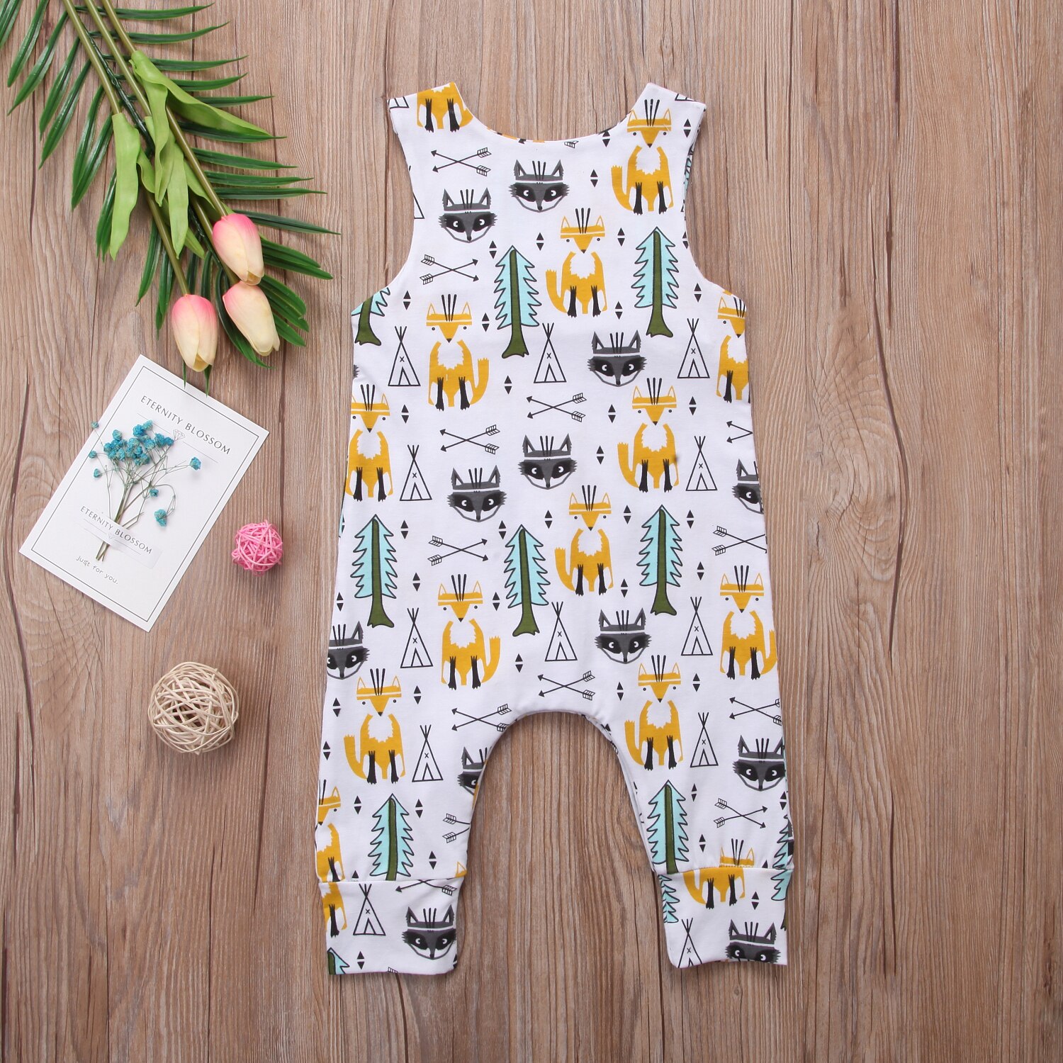 Brand 0-24M Newborn Infant Baby Boy Girl Cartoon Tribe Romper Cotton Jumpsuit Outfits Sleeveless Summer Clothes