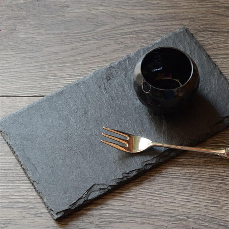 Western Natural Slate Dishes Solid Square Stone Sushi Steak Barbecue Plate Cheese Pizza Flat Fruit Plate Food Tea Tray