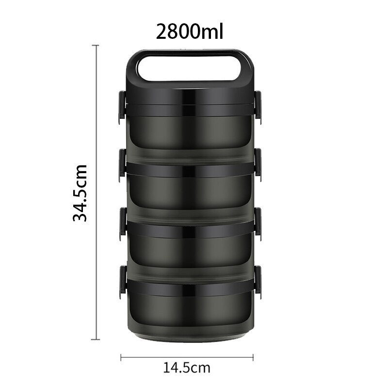Thermos déjeuner Bento boîte pour étudiant Portable 304 en acier inoxydable multicouche alimentaire Storange conteneur étanche thermique Lunchbox: 4 Layer Black