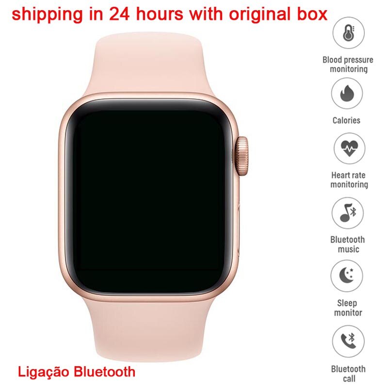Iwo 10 t500 relógio inteligente tela sensível ao toque completa mtk2502 smartwatch monitor de freqüência cardíaca relógio de pulso 44mm iwo 12 vs t500s: pink gold