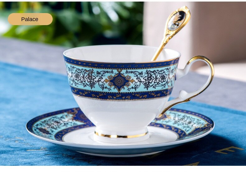 Tasses à café en os Royal en porcelaine, ensemble de tasses et cuillères créatives en céramique, de luxe européen, décor de cuisine: Style 6