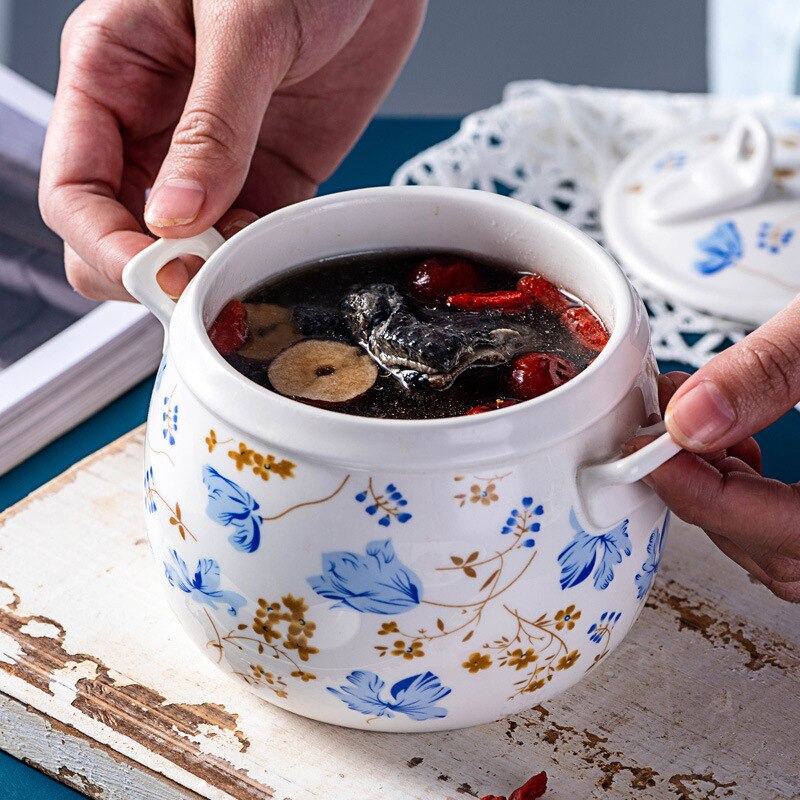 Ceramic Stew Cup Japanese Style Soup Cup Ceramic Soup Bowl Stew Pot Ginseng Bird's Nest Cup Bowl with Lid Water Stew Household