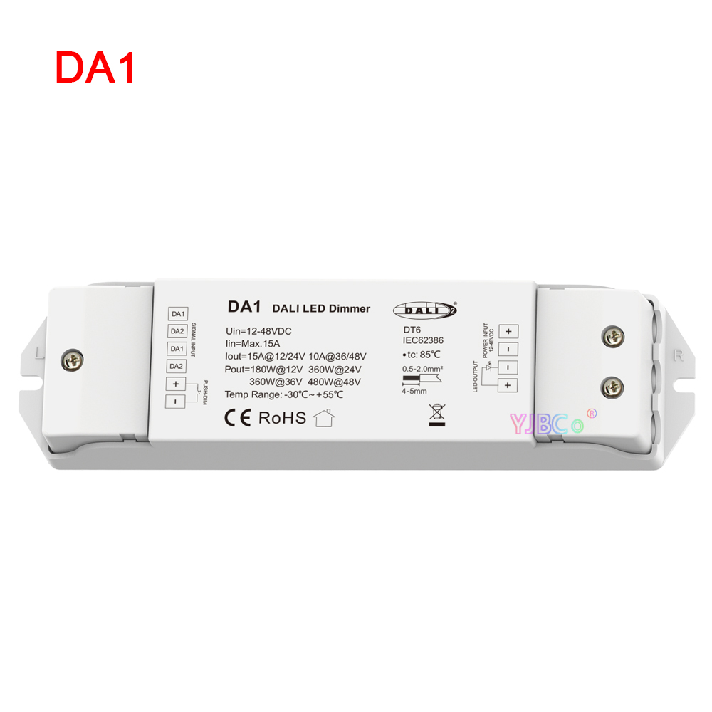 Dali led-dimmer 12v 24v 360w 480w konstantspänningsdimmerdrivare led-remsa  da1 1ch eller  da4 4 -kanalsdimmerstyrenhet: Svart