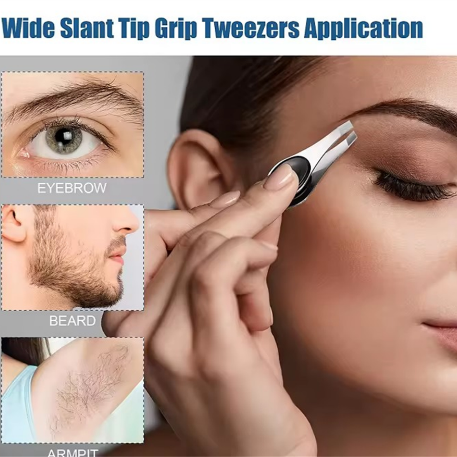 Pinzas para cejas con punta inclinada de acero inoxidable antideslizantes, cómodas y profesionales, depilación Facial, pinzas inclinadas para cejas encarnadas
