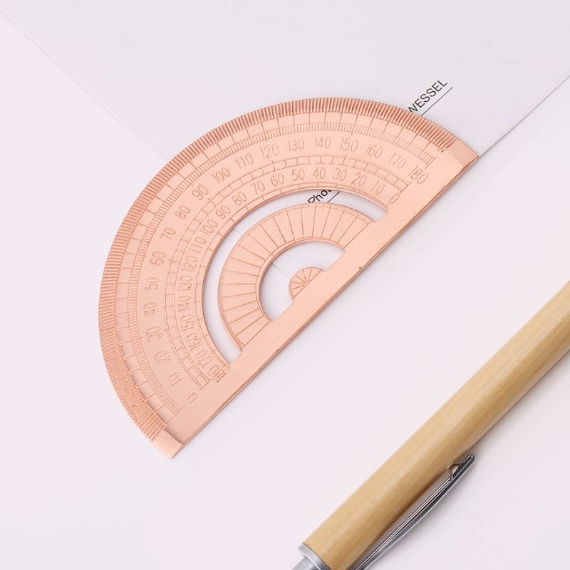 Transportador Retro de cobre, regla semicírculo, medición de dibujo, Herramientas de geometría matemática para estudiantes, papelería