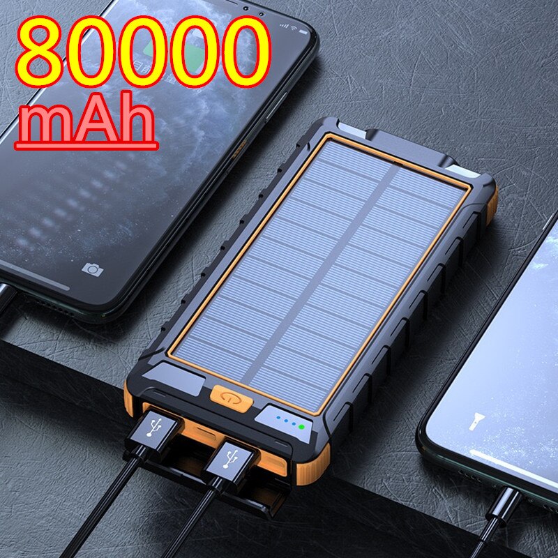 Solar Power Bank Waterdichte 80000Mah Solar Charger Usb-poort Externe Lader Voor Xiaomi 5 5s Smartphone Power Bank Met led Licht