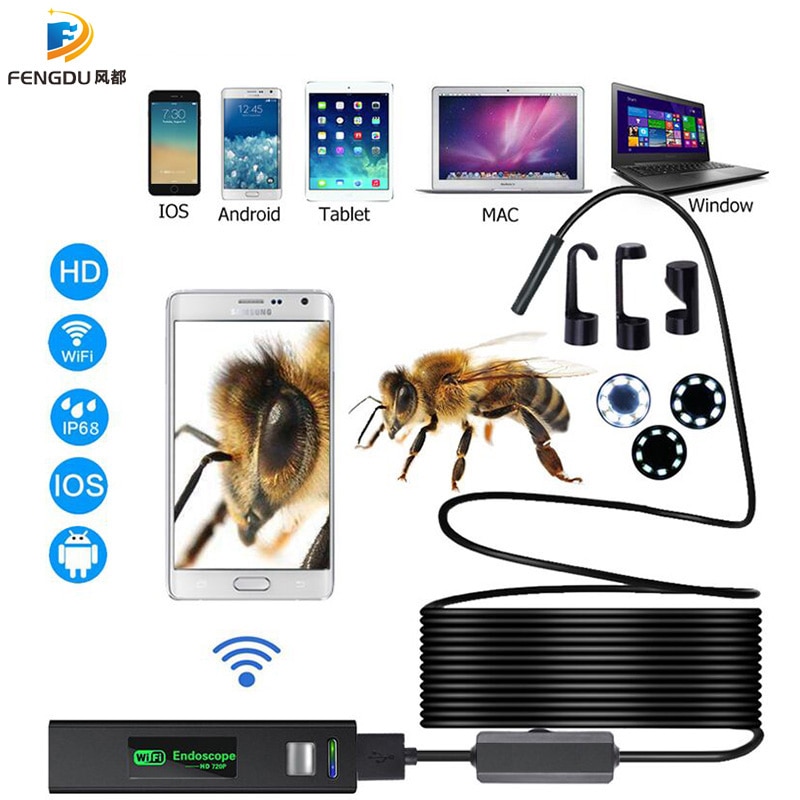 WiFi Endoscope Camera HD 1-10M 8MM Mini Waterproof Soft/Hard Cable Inspection Camera 8 LED Borescope Camera For Android PC IOS