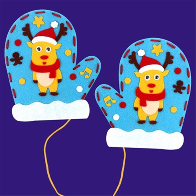 Gant de noël, non-tissé, pour enfants de noël, fait à la main, paquet de matériel pour faire soi-même, gant dessin animé, bricolage maternelle