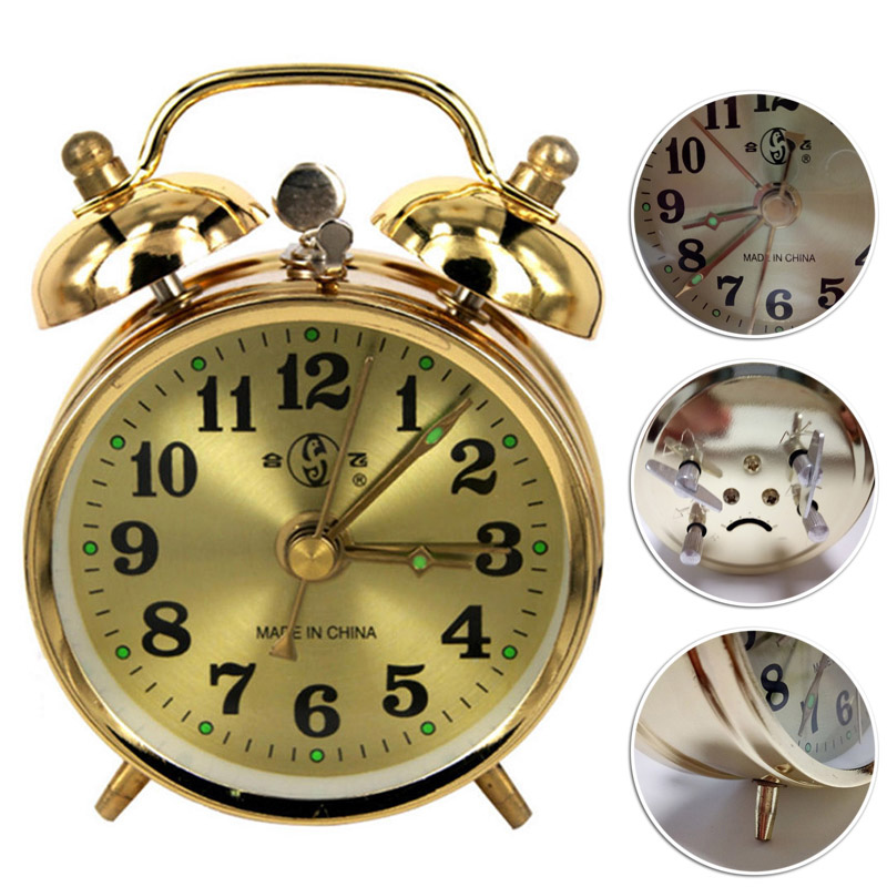 Reloj despertador mecánico de herradura dorado, cuerda Manual, reloj de Metal Vintage, bonito para decoración de sala de estar, colecciones de juguetes,