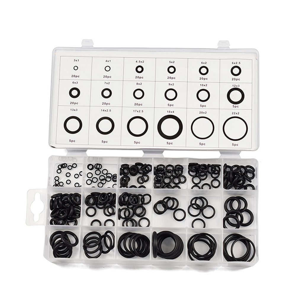 225PCS/SET Home Use Black Rubber O Ring Assortment Kit Metric Automotive Grommet Seal Rubber Ring Set