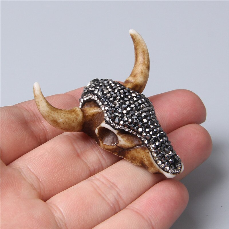 Trendy Men Women Glass cow head transparent gold silver color horns skull necklace pendant for jewelry making handmade male male: 10. 40x50mm