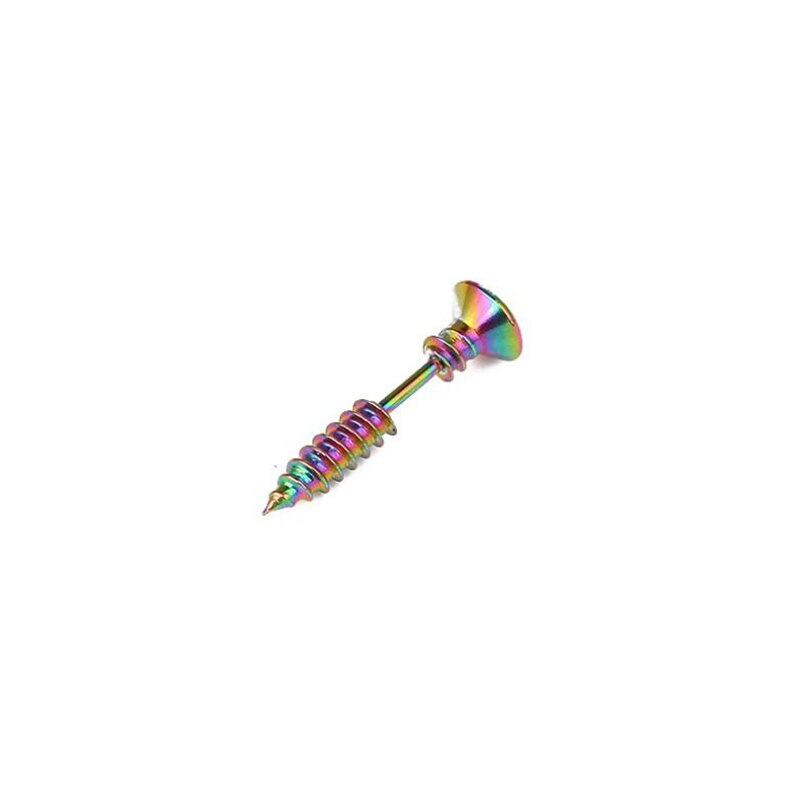 1Stck Punk Gold Schwarz Farbe Edelstahl Nagel Schraube Zucht Ohrring für Frauen &Ampere; Männer Wendel Ohr Piercings schmuck: Regenbogen