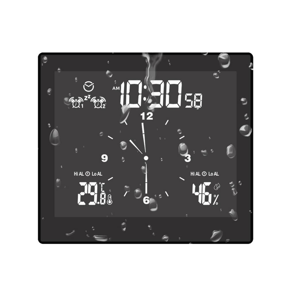 Lcd-scherm Waterdichte Digitale Badkamer Klok Temperatuur Vochtigheid Countdown Time Functie Douche Opknoping Klokken Keuken Timer: Black