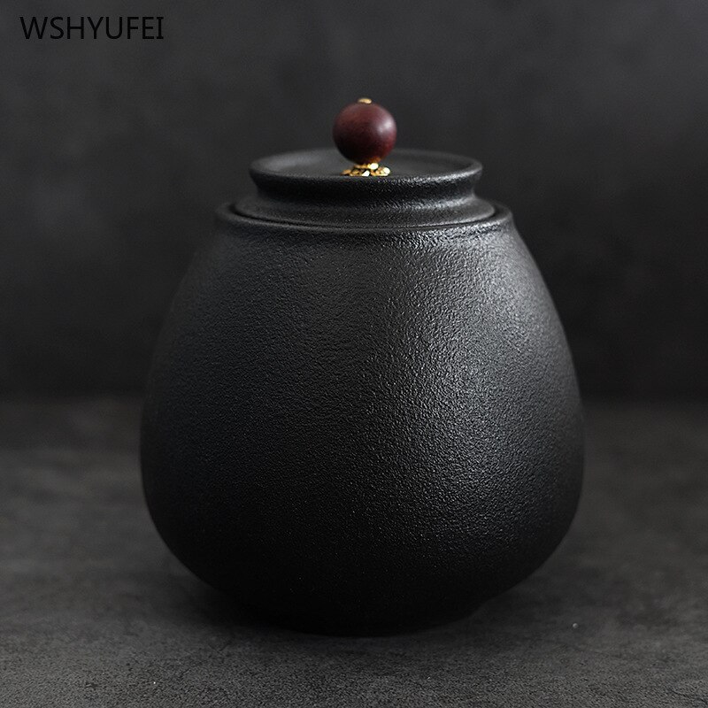High-end black ceramic sealed storage jar coffee beans tea candy biscuits covered storage tank kitchen storage bottle cans