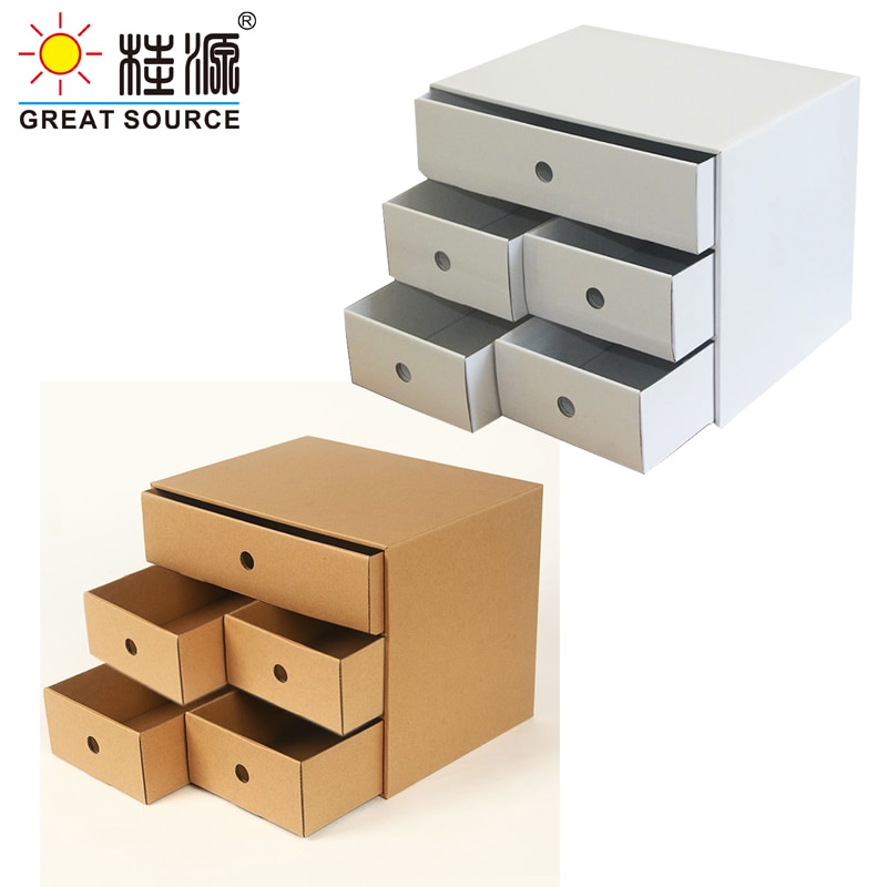 5 Drawers Storage Composable Cabinet Office Corrugate Foldable Home Storage Kraft Paper Environment Friendly