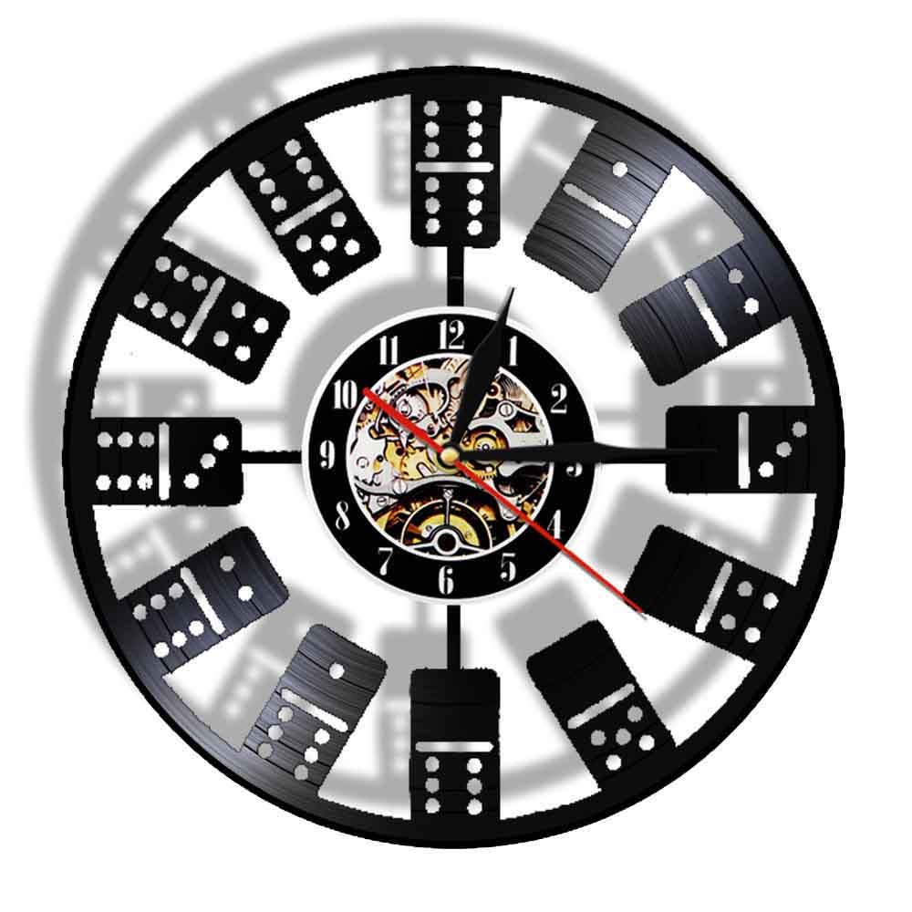 Classic Dominoes LED Wall Light Bedside Night Light Lamp Chess Game Entertainment Blocks Watch Made Of Real Vinyl Record: Without LED
