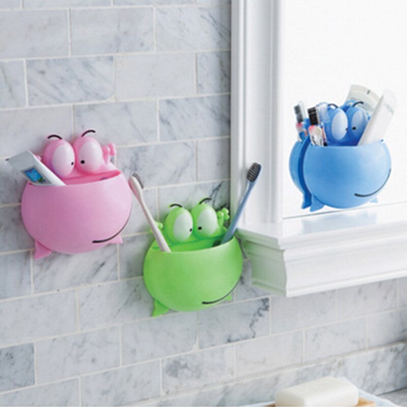 Portacepillos de dientes con dibujos animados, estantes de almacenamiento de pasta de dientes, ventosa para baño, contenedor para cepillos de dientes, organizador colgante para tazas 10