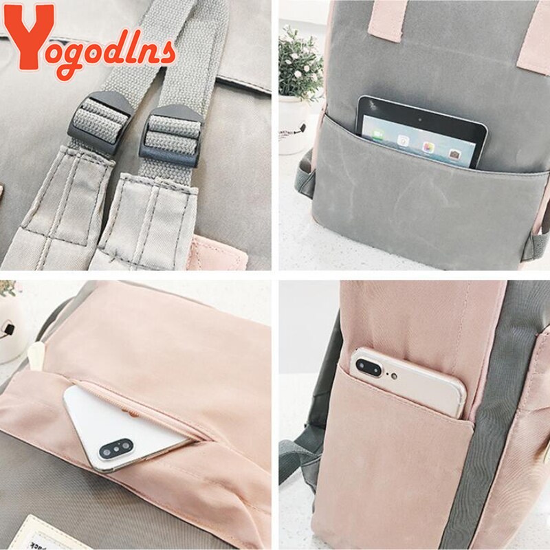 Yogodlns Campus Frauen Rucksack Schule Tasche für Jugendliche Hochschule Leinwand Weibliche Bagpack 15 zoll Laptop Zurück Packungen Bolsas Mochila