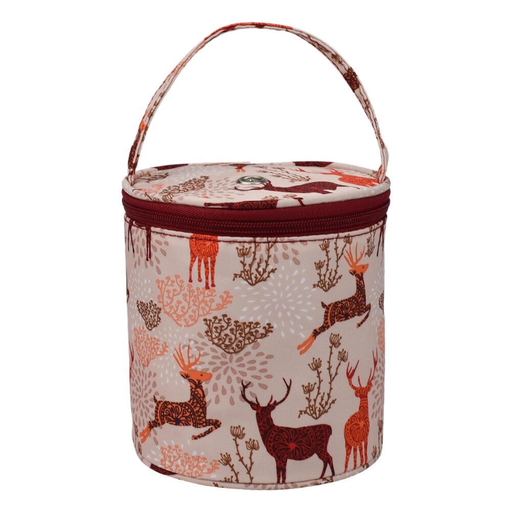 Printed Cloth Weaving Crochet Tote Zipper Closure DIY Craft Knitting Bag Anti-winding Home Portable Yarn Storage With Handle