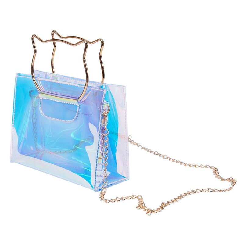 Bolso de hombro con holograma y Asa de gato para mujer, cadena transparente y acrílica, bolso de mano con cadena, bolso de hombro para mujer (plateado)