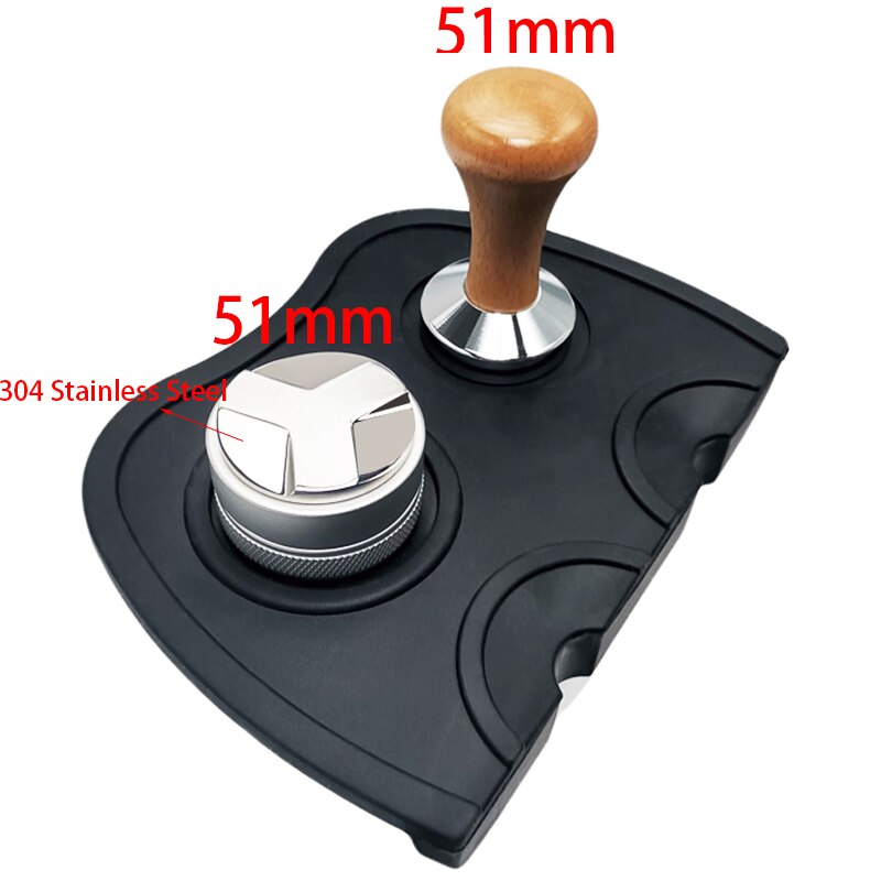 51mm 304 Stainless Steel 3 Angle Coffee Tamper and Flat Coffee Tampers With Double Coffee Mat: Option1  3Pcs