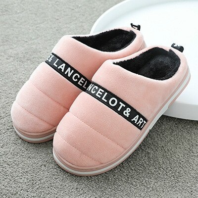 Wfl Womens Schoenen Thuis Mannen En Vrouwen Paar Indoor Warme Winter Huis Slippers Zachte Anti-Slip Zool katoen Vrouwen Slippers: Pink / 36-37