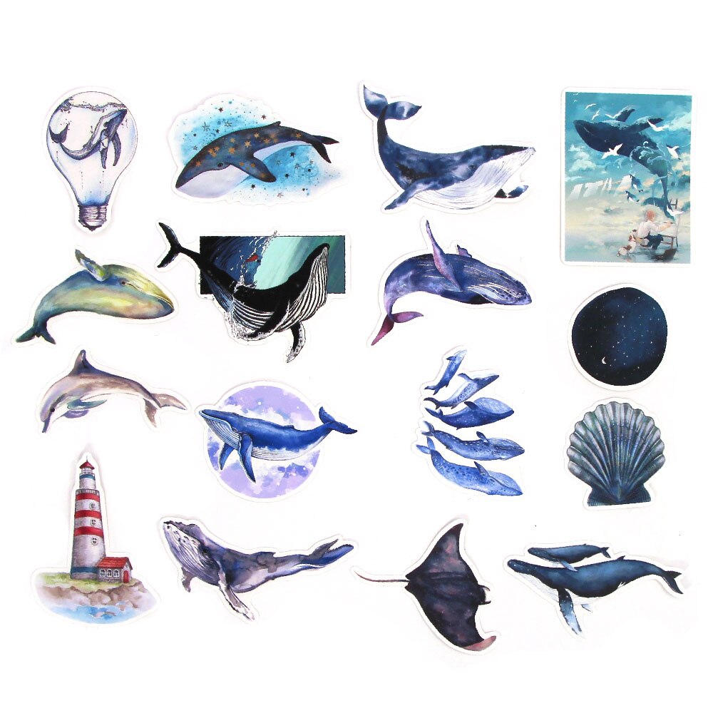 28pcs/bag Blue Whale Paper Stickers Deep Sea Dolphin Sticker Label Decorative Planner Scrapbooking Stationery Stickers DIY Diary
