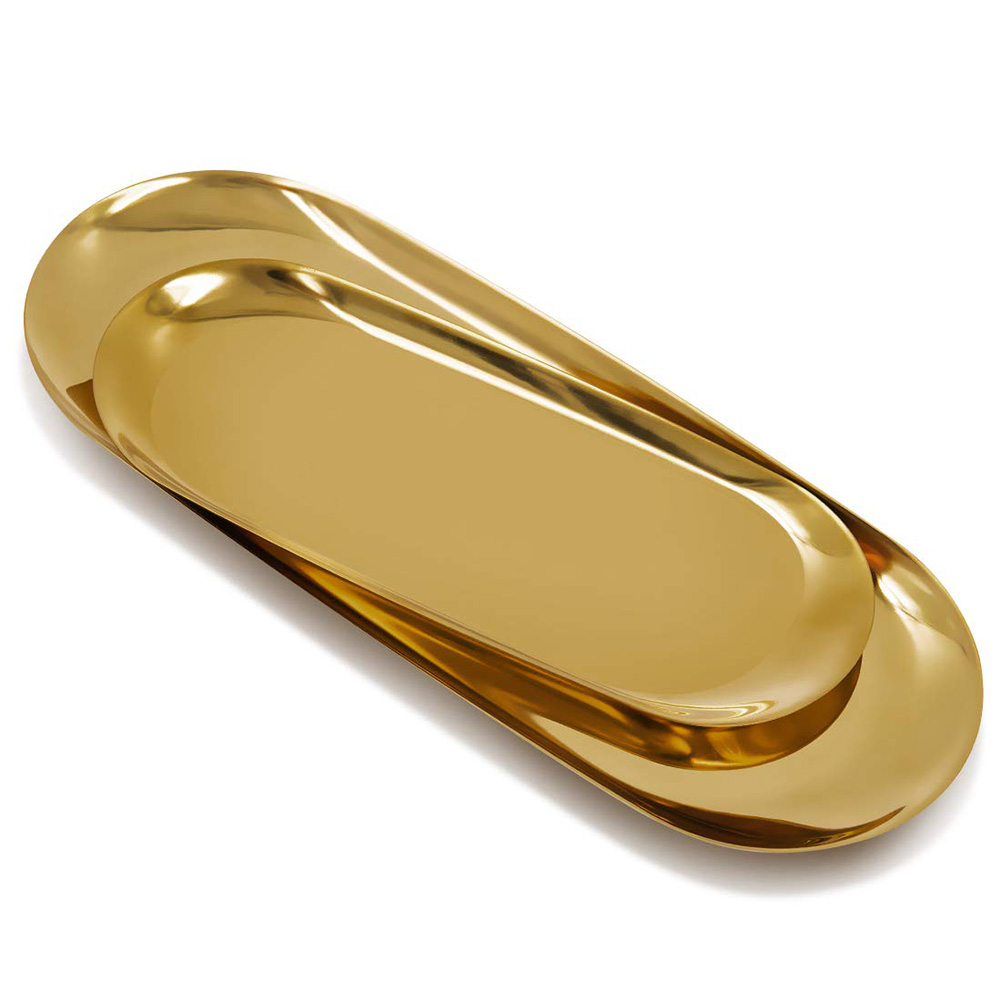 Plateau ovale en acier inoxydable, plateau de rangement pour thé, fruits, cosmétiques, bijoux, 18/23/30.3cm, accessoires de cuisine pour maison, Restaurant: Gris clair