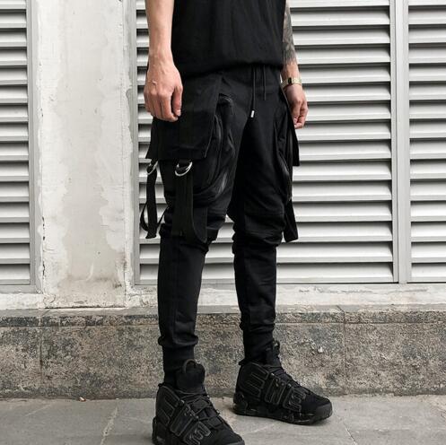 Pantalones cargo estilo hip hop para hombre, pantalón negro, punk, informal, harén, chándal de estilo urbano, hasta la pantorrilla, hip hop