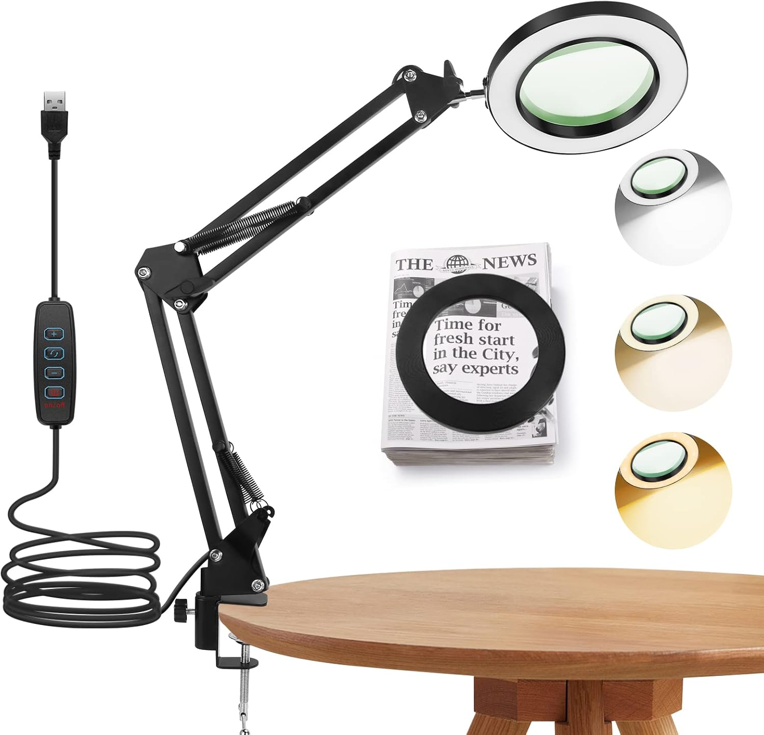 Lente d'ingrandimento Lampada a LED Lente d'ingrandimento con luce 10 livelli Lampada da lettura a LED con supporto a morsetto Lampada a luce artigianale a 3 colori