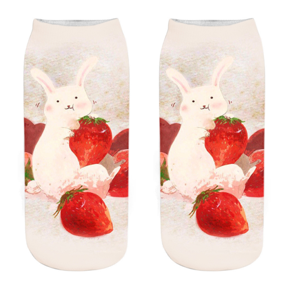 Chaussettes unisexes mignonnes Happy Funny Bunny 03/Life, impression 3D, créative, Harvey Cake Rabbit, rinçage court Sokken, , 1 paire: GRIS