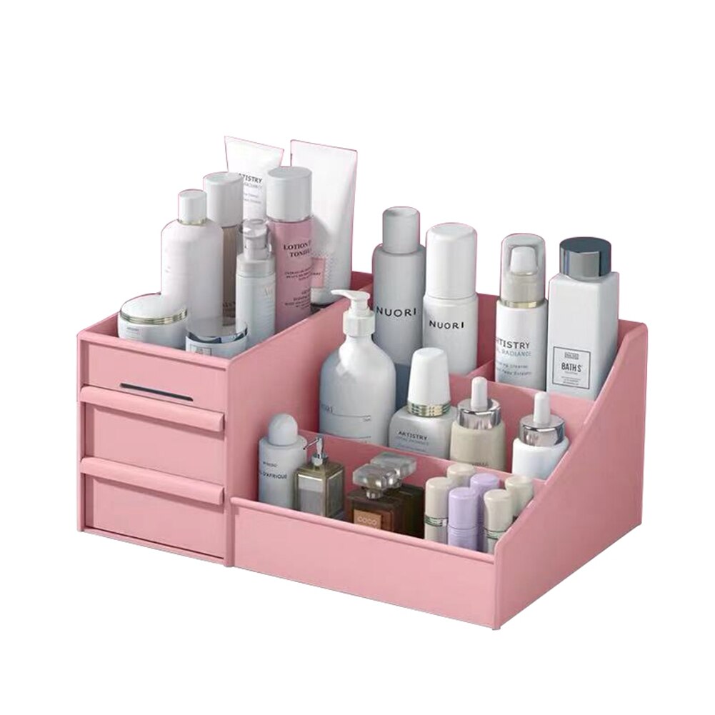 Makeup Organizer Dressing Table Makeup Box Organizer For Cosmetics Storage Makeup Jewelry Storage Box Desktop Table Organiser: Pink